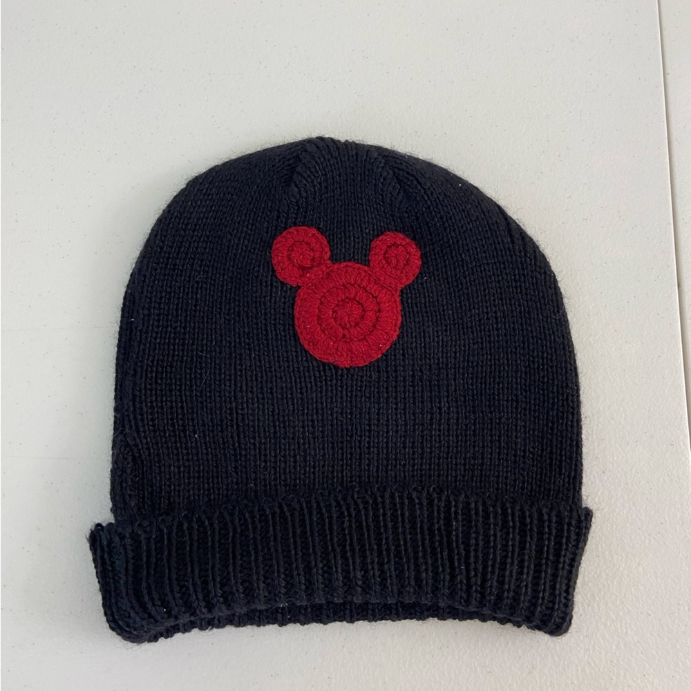 Disney Black Knit Hat with Red Mickey Icon